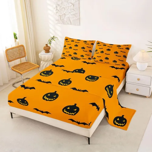 Vista 44 de Feelyou Cat Bed Sheets Set Twin Size Halloween Themed Bed Set Trick or Treat Deep Pocket Fitted Sheet Scaredy Cat Breathable Soft Lightweight