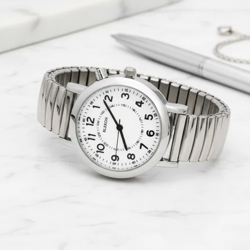Vista 5 de Blekon Women's Light Up Dial Watch, Analog Display, 33mm Metal Case, Push Button, Glossy Expansion Band, White