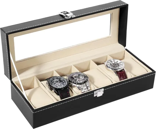 Vista 17 de Uten 12-Slot Watch Box, 2-Layers PU Leather Watch Case with Lock Negro
