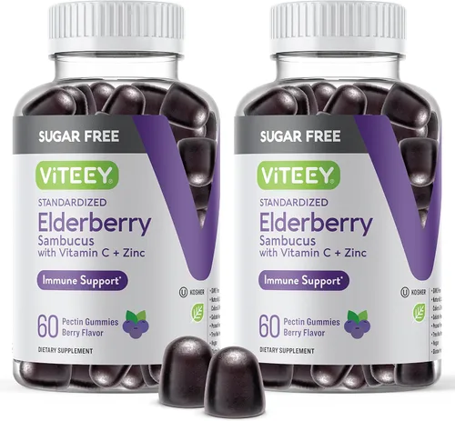 Vista 7 de Viteey Sambucus - Gomitas de saúco para adultos y adolescentes + zinc y vitamina C Sugar Free - Immune Support & Booster Herbal Supplement