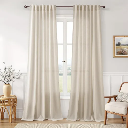 Vista 61 de Joywell - Cortinas de lino de 96 pulgadas de largo para sala de estar Natural