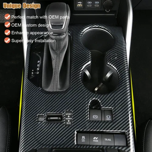Vista 3 de LEXLEY Marco de palanca de cambios estilo fibra de carbono, cubierta de panel de consola, soporte para tazas, calcomanía decorativa compatible