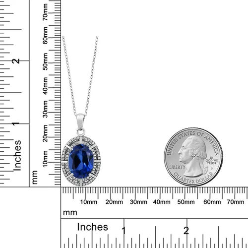 Vista 39 de Gem Stone King Collar con halo de dos filas de 5 a 10 quilates con piedra natal ovalada de 0.55 x 0.39 pulgadas en plata de ley 925 Collar