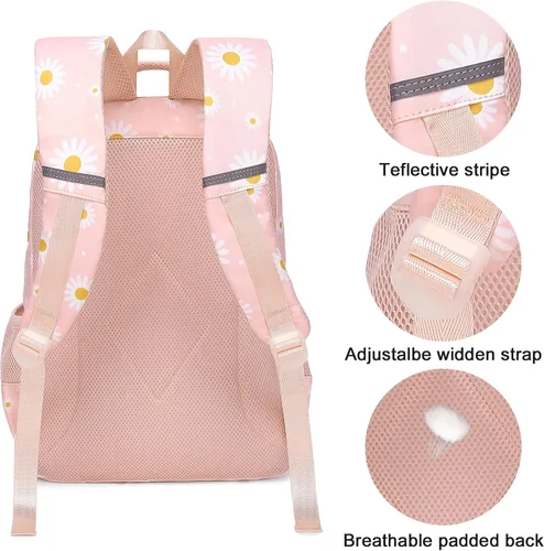Vista 4 de LEDAOU Mochila escolar para adolescentes, niños y niñas, mochila escolar, mochila de viaje, casual, Margarita Blanca Rosa, Moderno