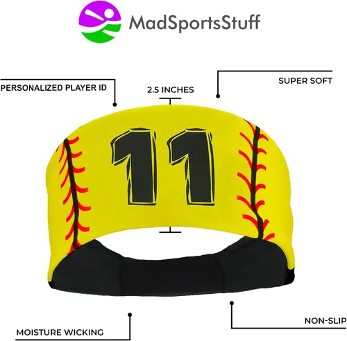 Vista 4 de MadSportsStuff Diadema de softbol para niñas con número de jersey (números 00-39)
