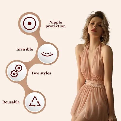 Vista 2 de Pasties - Cubierta para pezón para mujer, reutilizable, invisible, adhesiva, de silicona, para pezones, redondo, color piel
