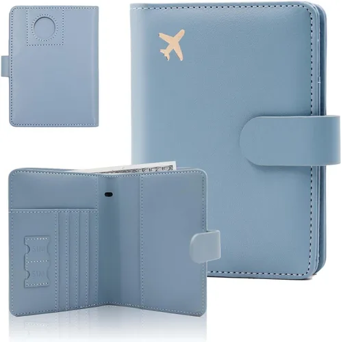 Vista 40 de Melsbrinna Funda de cuero prémium para pasaporte, impermeable, con bloqueo RFID, cartera de viaje con soporte para bolígrafo, bonito libro