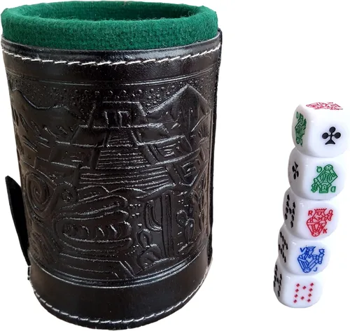 Vista 6 de marquez Juego de dados de póquer de copa con forro de cuero (cubilete)... Negro