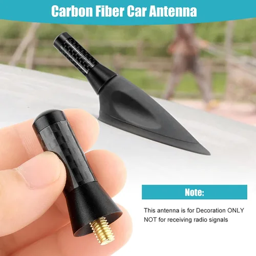 Vista 2 de Antena de radio para automóvil, 1.38 pulgadas, tornillo de fibra de carbono, antena corta para vehículo, camión, radio de aluminio, para decoración
