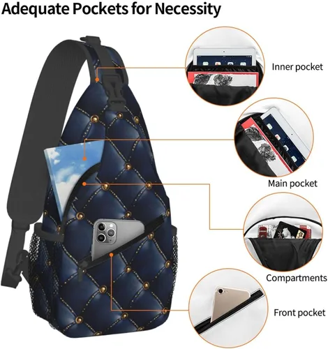 Vista 4 de Small Crossbody Bags for Women Men - Vintage Navy Leather Plaid Print Adjustable Shoulder Bag Fanny Packs Belt Sling Bag Crossbody Purses Backpack