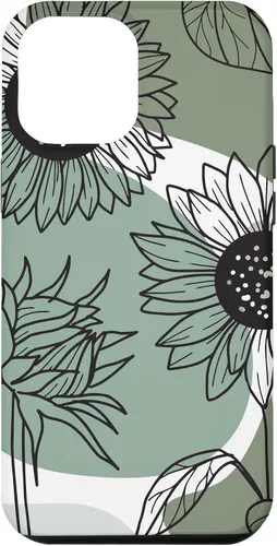 Vista 25 de iPhone 16 Aesthetic Sunflower Line Art Minimalistic Sage Green Case