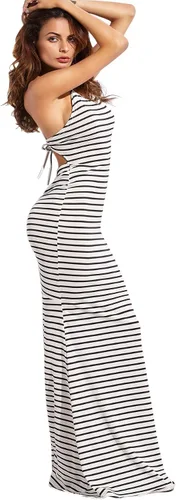 Vista 4 de SheIn - Vestido sexy largo hasta el tobillo con diseño a rayas para mujer vestido de fiesta de verano con tirantes delgados y espalda descubierta