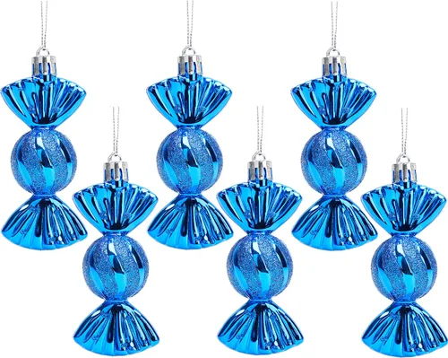 Vista 8 de Christmas Concepts Paquete de 6 bolas con forma de dulce de 3.543 in, decoradas con brillantina, adornos para árbol de Navidad (rosa bebé)