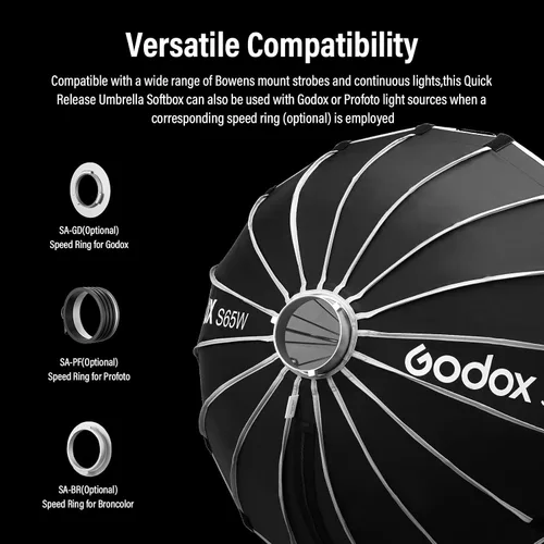 Vista 7 de Godox Softbox Godox S65W Bowens Mount Softbox White Inner 25.6 in/25.6 pulgadas con difusor y estuche de transporte, caja de luz duradera