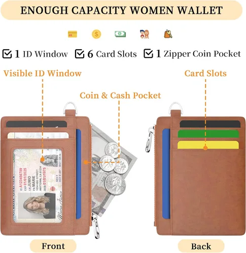 Vista 3 de Hancynir Cartera delgada para mujer con soporte para tarjetas de crédito RFID, pequeña mini funda para tarjetas con bolsillo frontal de PU, cartera