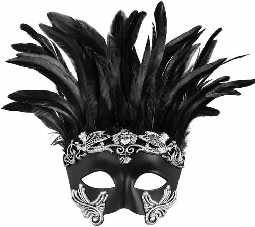 Vista 8 de JPXH Máscara romana para hombre con plumas veneciana para fiesta
