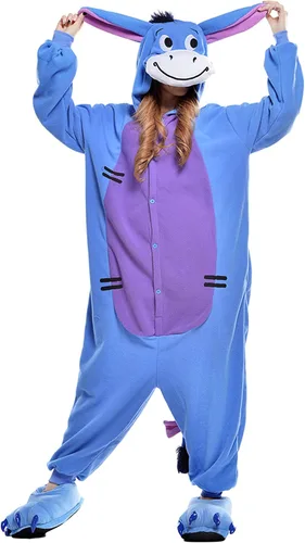 Vista 2 de VU ROUL Disfraces de Halloween para mujeres y hombres, Eeyore, mameluco unisex para adultos, pijamas de fiesta de animales de Navidad