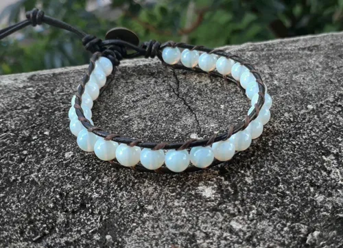 Vista 3 de Opal leather bracelets,gemstone bracelets,men bracelets,women bracelets,beaded bracelets