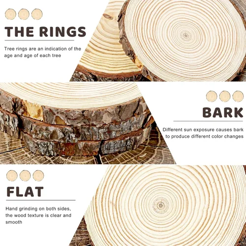 Vista 3 de FSWCCK Paquete de 6 rodajas de madera redondas naturales sin terminar, círculo de madera de 7-8 pulgadas, losas de madera grandes para centros