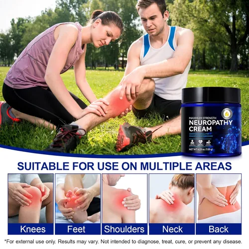 Vista 5 de AIQIUSHA Crema de alivio de nervios de máxima fuerza, crema de alivio de neuropatía, ingredientes naturales, crema calmante para pies y manos