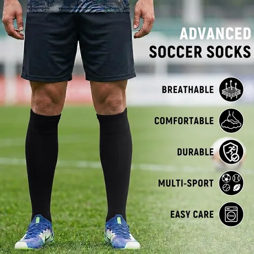 Vista 3 de Cushioned Knee High Soccer Softball Socks 2 Pairs Youth Adult Negro