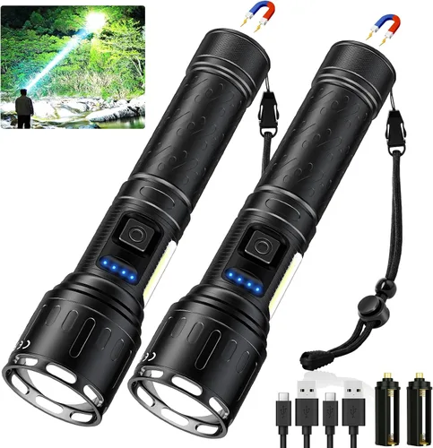 Vista 10 de Linternas magnéticas recargables de alto lúmen, linterna LED superbrillante y potente de 8 modos con luz de trabajo COB, linterna impermeable