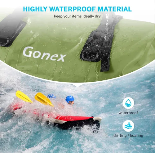 Vista 2 de Gonex Bolsa de lona impermeable extra grande de 40 L, 60 L, 80 L, bolsa de lona seca de viaje, bolsa resistente con correas y asas duraderas