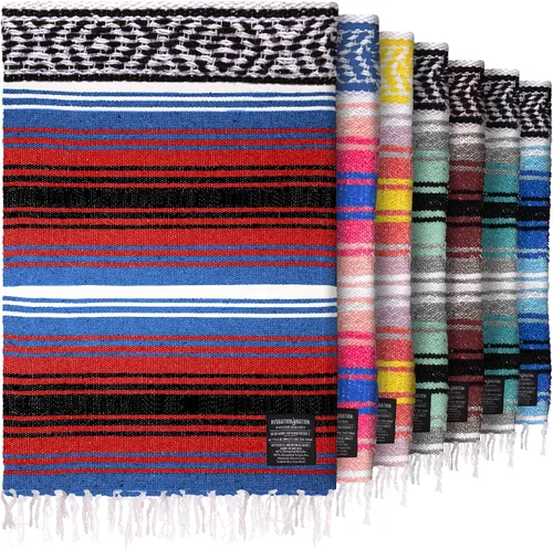 Vista 30 de Hydration Nation Auténtica manta mexicana extra grande (70 x 50 pulgadas), yoga tejida a mano, serape, falsa artesanal, playa, campamento, picnic