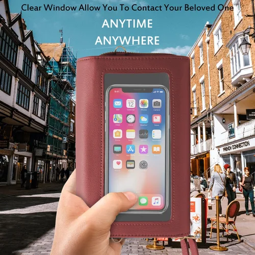 Vista 2 de LITOON Bolsas cruzadas con pantalla táctil, bolsillo con cremallera para ventana para teléfono celular, tarjetero con bloqueo RFID, bolsa