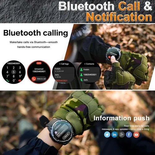 Vista 6 de Relojes inteligentes militares para hombres con GPS integrado de 1.43 pulgadas, pantalla AMOLED de 3 ATM, resistente al agua, reloj inteligente
