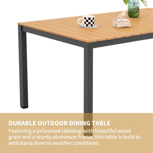 Vista 6 de Mesa de comedor al aire libre para 4-6 personas Mesa de comedor rectangular de aluminio para patio Gris