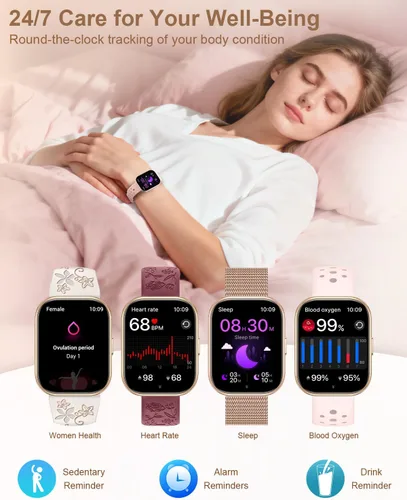 Vista 5 de Reloj inteligente para mujer con 4 bandas (Android/iPhone) Reloj inteligente con llamadas Bluetooth de 1.75 pulgadas, rastreadores de actividad HD