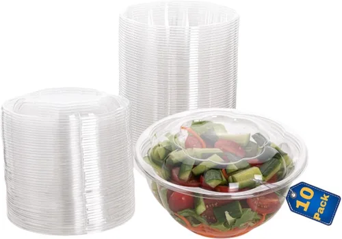 Vista 12 de Ensaladeras desechables de plástico con tapas herméticas, ideales para preparación de comidas, comida para llevar, catering, fiestas, picnics