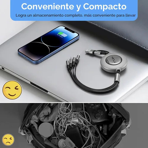 Vista 6 de Cable de Carga Retráctil 4 en 1 de 4A, Paquete de 2 Cargadores Múltiples de 4 Pies para Todos los Dispositivos, Cable de Carga USBC con A/C a Tipo