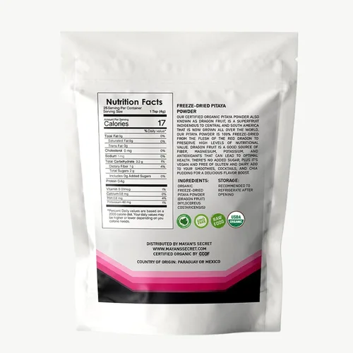 Vista 9 de Mayan's Secret 3.5oz Pitaya Rosa Polvo Orgánico Dragonfruit Vitamina C