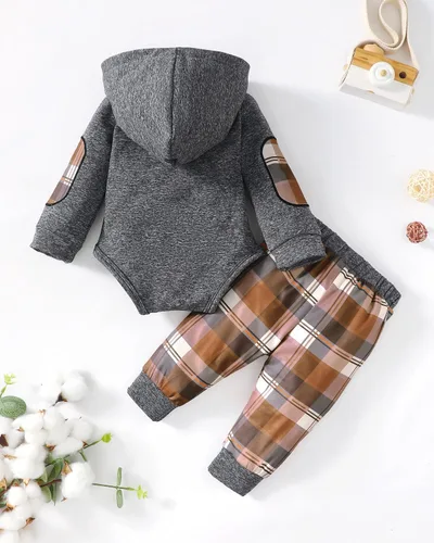 Vista 3 de Renotemy Ropa de bebé recién nacido, trajes para bebé, con capucha, mameluco para otoño e invierno, 0, 3, 6, 9, 12, 18 meses, ropa de bebé para niño