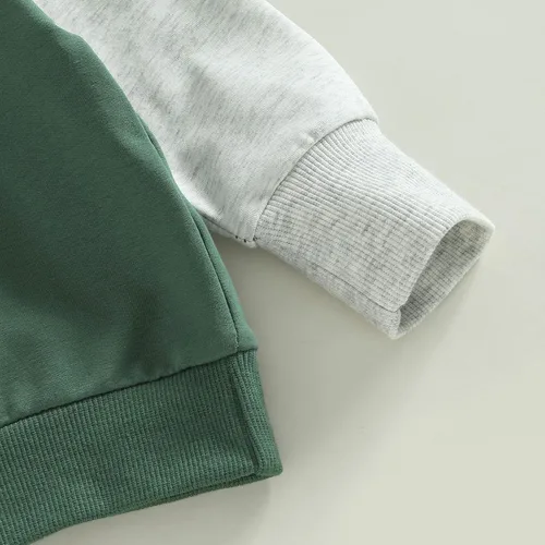 Vista 3 de Conjunto de 2 piezas de sudadera con capucha para bebé y niño, diseño de dinosaurio. Atuendo de otoño e invierno.