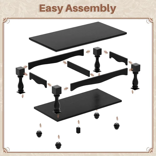 Vista 8 de Besiost Mesa auxiliar de 47 pulgadas con almacenamiento, diseño de granja de 2 niveles, patas de madera maciza, mediados de siglo para sala de Negro