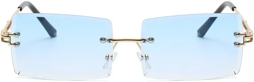 Vista 2 de Retro Rimless Rectangle Sunglasses Women Men Metal Frameless Vintage Square Glasses