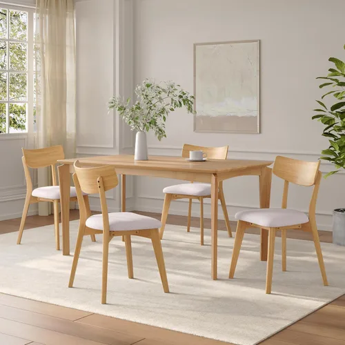 Vista 2 de Mid-Century Modern Walnut Finish Upholstered Dining Chairs Set of 4 - Rubberwood Frame Dining Room Chairs, Kitchen Chairs, Table & Chair Sets, Desk
