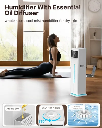 Vista 8 de Humidificadores de niebla fría para dormitorio, ultrasónico de 2.4 galones (9L), llenado superior silencioso, fácil limpieza con bandeja de aceite