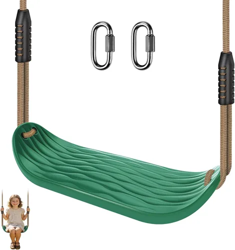 Vista 8 de SELEWARE Asiento de columpio para niños pequeños con respaldo alto de cubeta completa de servicio pesado con mosquetones de bloqueo y cuerda