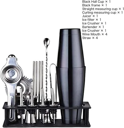 Vista 2 de Juego de coctelera de 17 piezas, kit de barman perfecto para mezclar bebidas, herramientas de barra de acero inoxidable con soporte