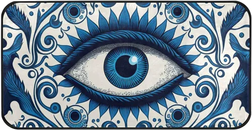 Vista 3 de Alfombra rectangular (ojo malvado azul), 39 x 20 pulgadas, antideslizante, de algodón elástico, capa intermedia para cocina, baño, sala de estar