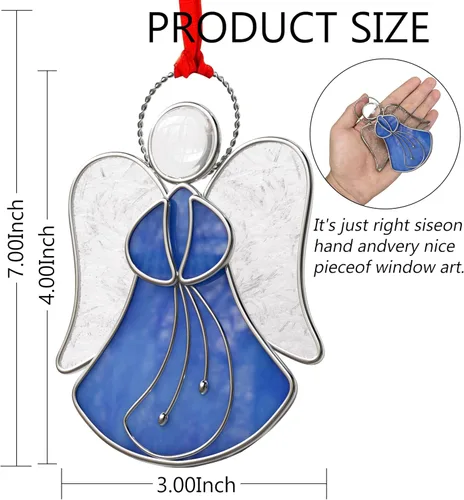 Vista 8 de Atrapasoles de Vidrio Emplomado para Ventanas Colgantes de Ángel Azul Adorno Personalizado de Metal Regalos Decorativos para Mamá Abuela Amiga