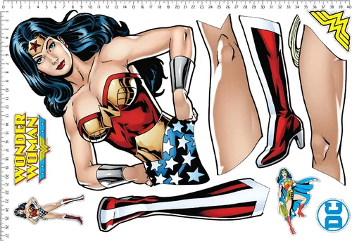 Vista 4 de Wonder Woman - Juego de calcomanías de vinilo movible para pared, ventanas, puertas