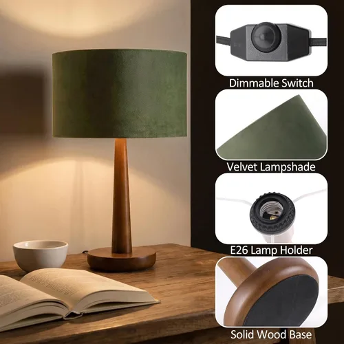 Vista 3 de Lámpara de mesa de 18.5 pulgadas para sala de estar, lámparas de escritorio de madera de nogal modernas regulables para dormitorio, lámpara