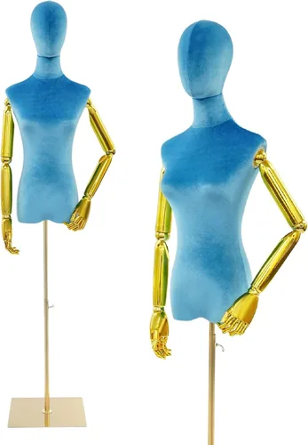 Vista 13 de Female Mannequin Dress Form, Adjustable Height Mannequin Body with Gold Arms and Base, Velvet Mannequin Torso for Clothing Dress Jewelry Display