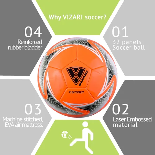 Vista 5 de Vizari Balón de fútbol tamaño 3,4,5 para jóvenes, adultos Balón de fútbol para práctica y partido, interior y exterior para niños, niñas, niños