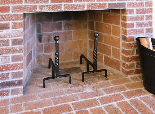 Vista 4 de Minuteman International Extremo de bola de hierro forjado chimenea andirons par, negro